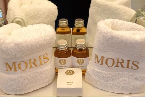 Shower, free toiletries, hair dryer, towels