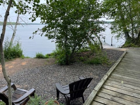 Boardwalk to dock and shoreline seating area.