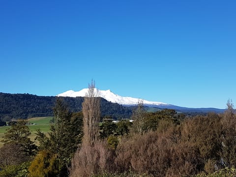 View of Mt Ruapehu from deck, living room & kitchen