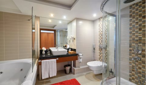 Suite | Bathroom | Combined shower/tub, deep soaking tub, free toiletries, hair dryer