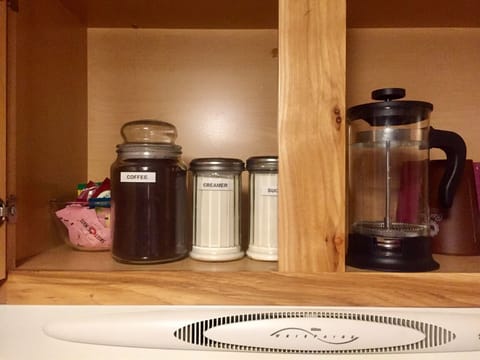 Coffee, creamer, sugar, tea complimentary