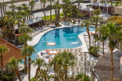 The resort's super-heated pool and swim-up bar is open year round.