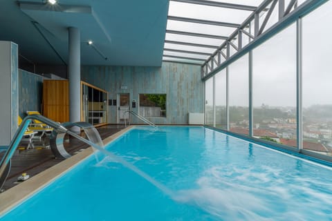 Indoor pool, open 10:00 AM to 8:00 PM, sun loungers