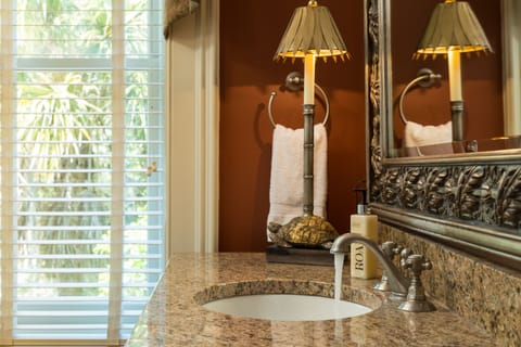 Designer toiletries, hair dryer, bathrobes, towels