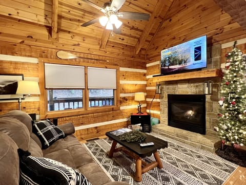 Updated living area with gas fireplace, smart TV, high speed internet