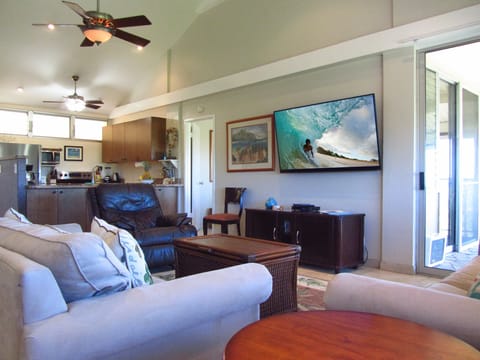 Living room with 65" TV installed in 2023.