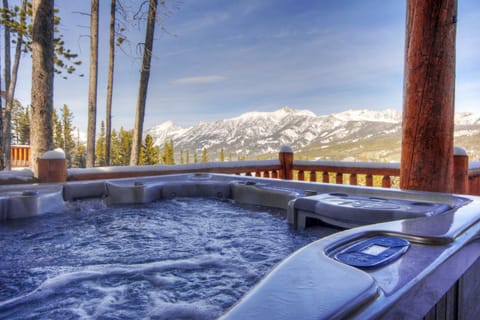 Private outdoor hot tub on the deck with amazing views and privacy