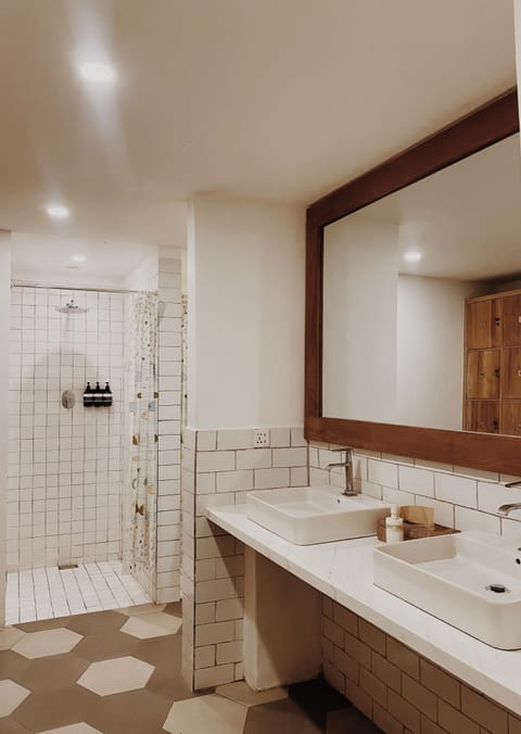 Shower, soap, shampoo, toilet paper