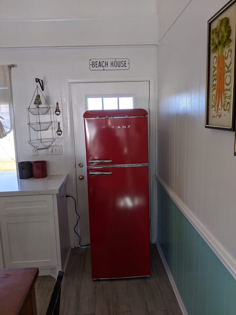 Artsy red fridge. Roomy. Our accent piece. :)