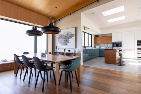 Dining room with walnut table for 10.