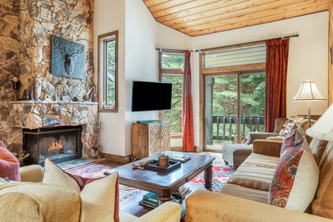Living Room with Wood Burning Fireplace View 2