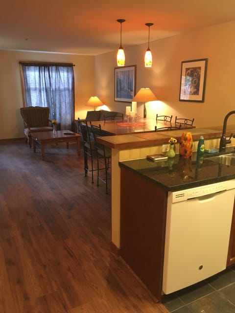 Newly upgraded, with hardwood floors, granite counter tops, and cozy lighting.

