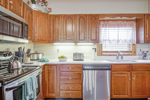 The kitchen faces the parking lot.