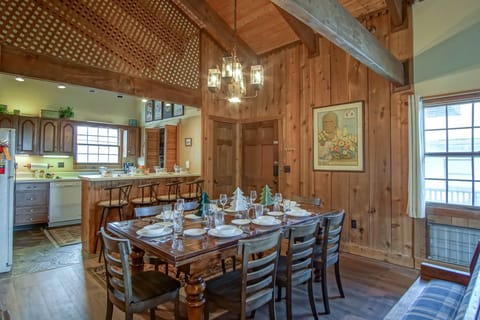 The dining room table seats 8.