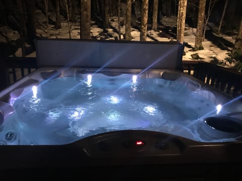 You will absolutely love our new 6-person hot tub with kaleidoscopic lighting 