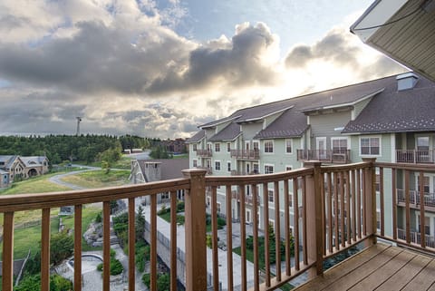 Private balcony with views of the communal hot tub