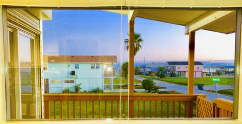 Evening view from one of the large windows in Living Room #1.