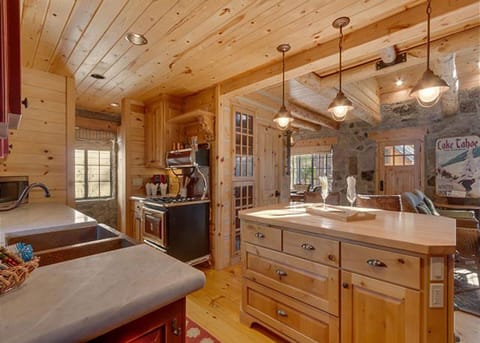 Kitchen, island and dining room