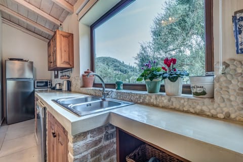 Full-size fridge, microwave, oven, stovetop