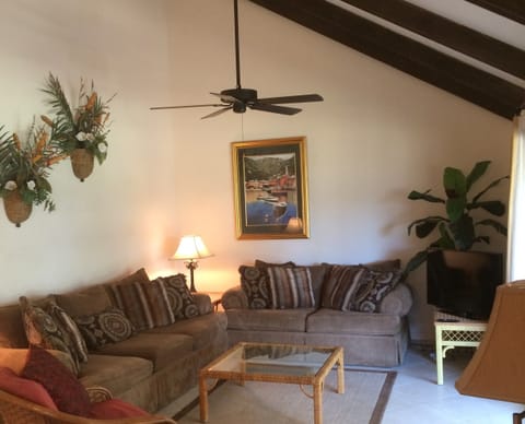 Living Room with Vault ceiling and Flat Screen TV!
