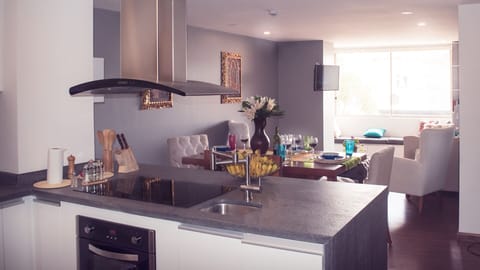 kitchen view to dining and living room