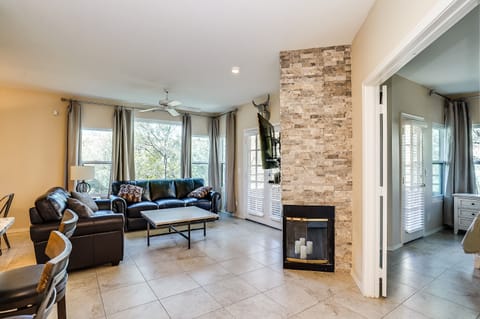 Includes remote fan, remote, TV, large picture window with mountain/sunset views