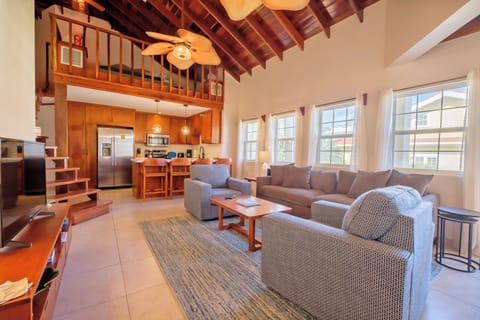 Beautiful lofted living area with remodeled kitchen