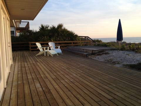 Large oceanfront deck with private walkway to beach.