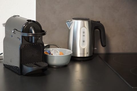 Full-size fridge, microwave, stovetop, espresso maker