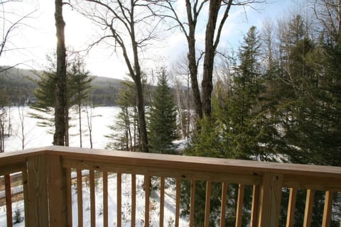 View from deck during the winter season with clouds covering some of the mountains