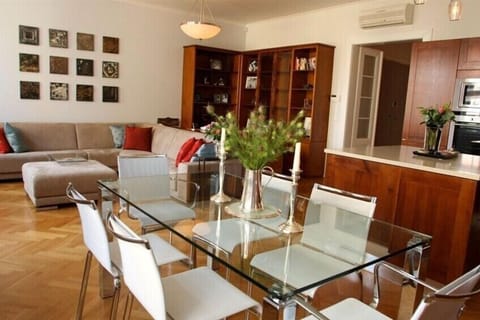 High-end Italian fixtures and custom furnishings throughout the apartment