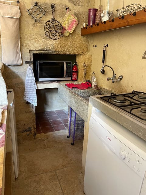 Outdoor second kitchen: dishwasher, stove, microwave, small fridge, ustensiles