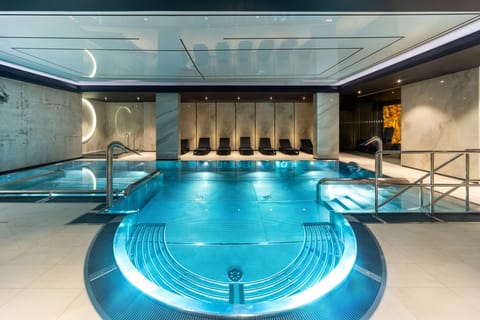 Indoor pool, open 10:00 AM to 9:00 PM, sun loungers