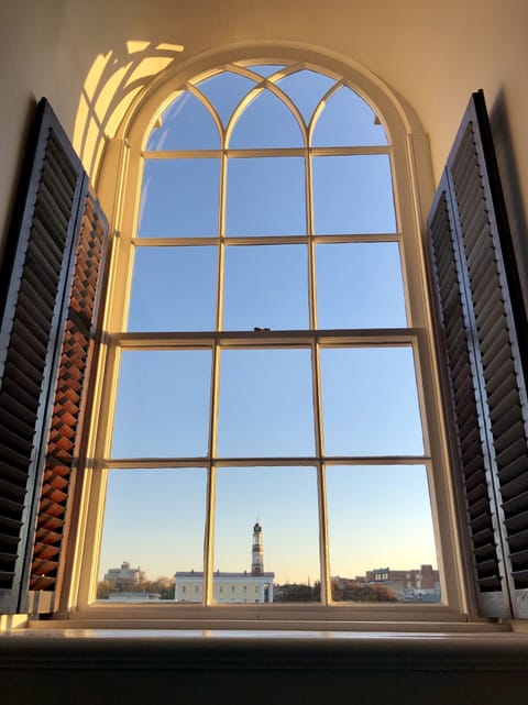 Beautiful window and warm light at the top of the city 
