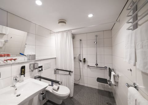 disabled double room | Bathroom | Shower, free toiletries, hair dryer, slippers
