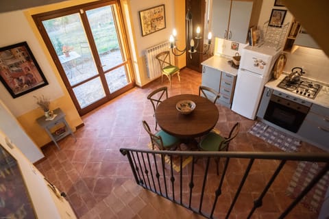 View from the staircase into kitchen