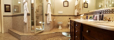 Superior Double Room | Bathroom | Deep soaking tub, rainfall showerhead, slippers, bidet