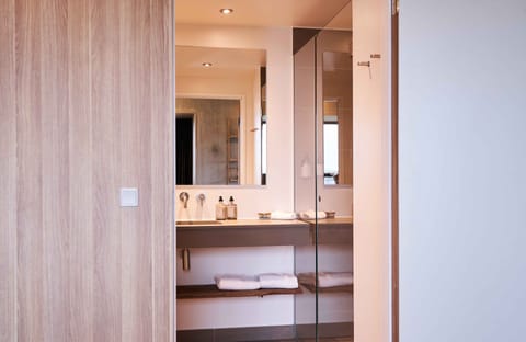 Shower, eco-friendly toiletries, hair dryer, towels