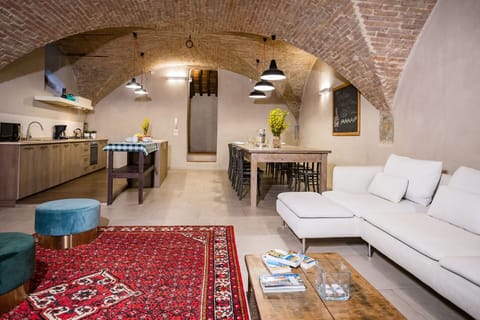 Living room, dining room and kitchen