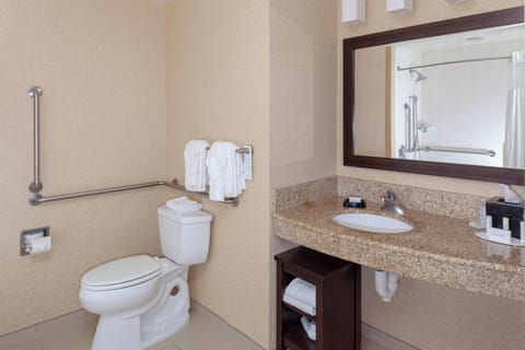 Shower, free toiletries, hair dryer, towels