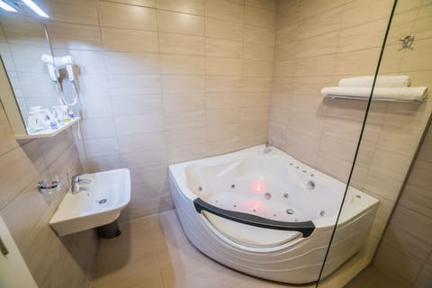 Deluxe Apartment | Bathroom | Shower, hydromassage showerhead, free toiletries, hair dryer