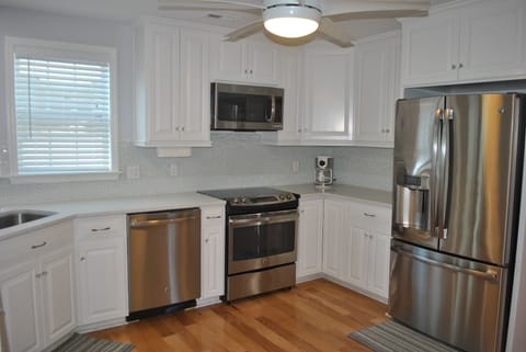 Kitchen with stainless steel appliances