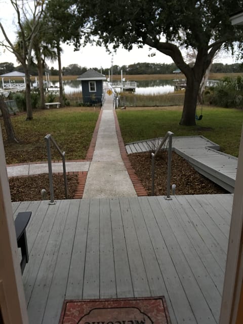 Fenced in back yard. Beautiful walk to the dock