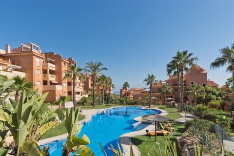The largest of our 4 pools with the sea in the background 