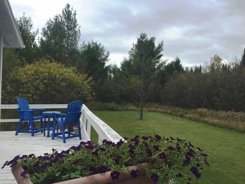 Deck overlooking backyard