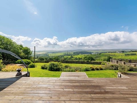 Lovely decked area with picnic-style seating | Cote Farm, Langsett, near Penistone