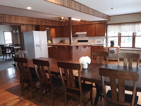 Dining room table easily seats 16.