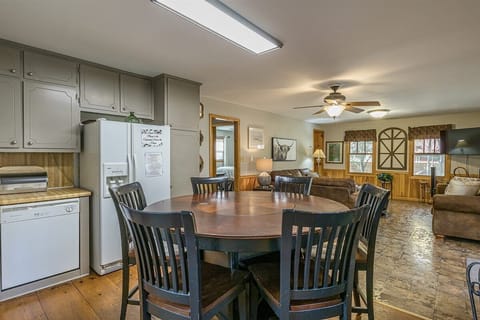 Dining area with view of living room & TV