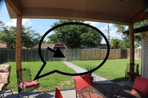 Take trash to Alley down path to gate and then to trash dumpster on left.