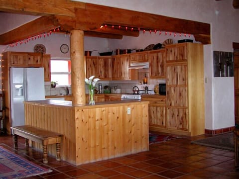 Kitchen showing red chile lights